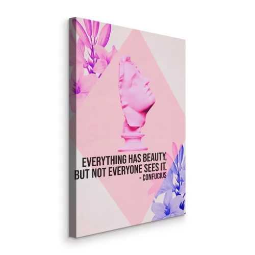 Canvas Een pastelsculptuur tussen lelies met inscripties