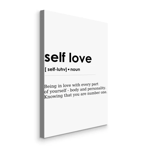 Canvas Typografische afbeelding met de definitie van eigenliefde