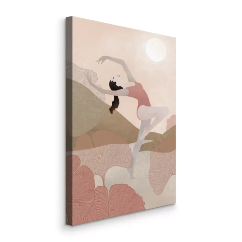 Canvas Danser en Ginkgo-bladeren in pastelabstractie