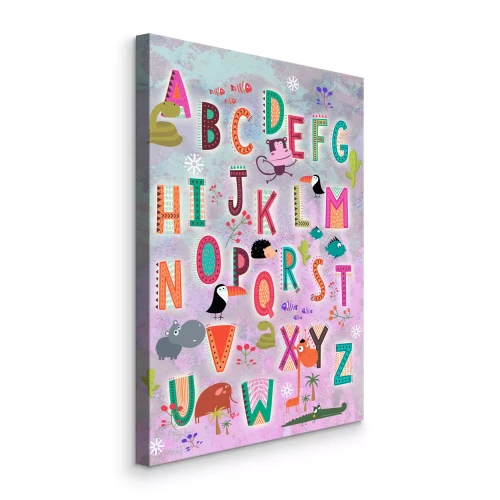 Canvas Kleurrijk alfabet voor kinderen met een dierenmotief