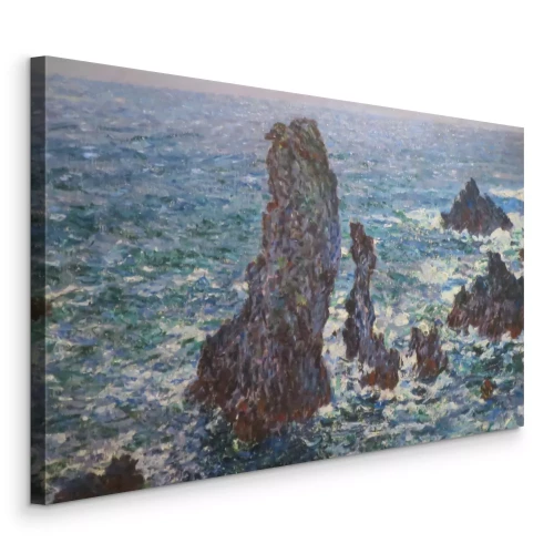 Canvas Een schilderachtig beeld van een kalme zee die tegen rotsachtige kusten klotst