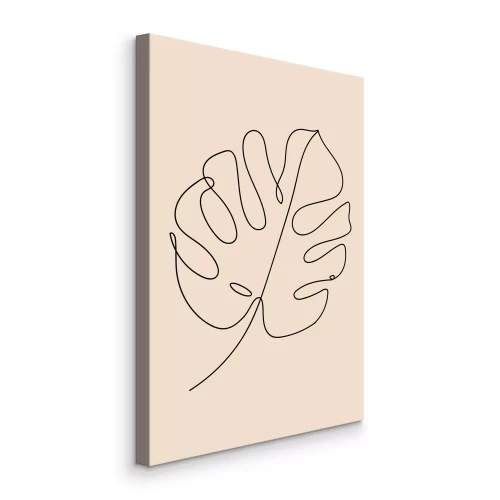 Canvas Een minimalistische omtrek van een monsterablad op een roze achtergrond.