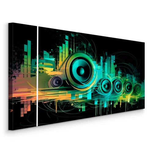 Canvas Een kleurrijke golf van muziek en sprekers