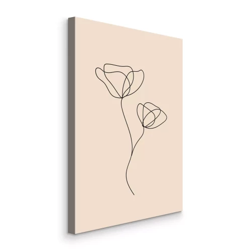 Canvas Lineaire tekening van twee bloemen op een roze achtergrond