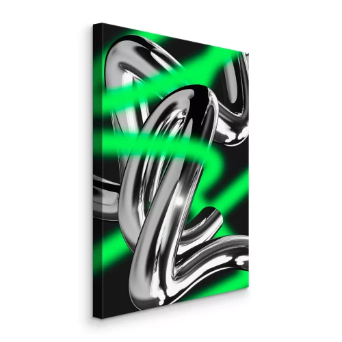 Canvas Metalen buizen met groene lichtstrips