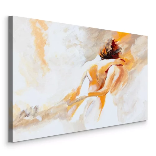 Canvas Een man en een vrouw omhelzen elkaar in aquarelkleuren