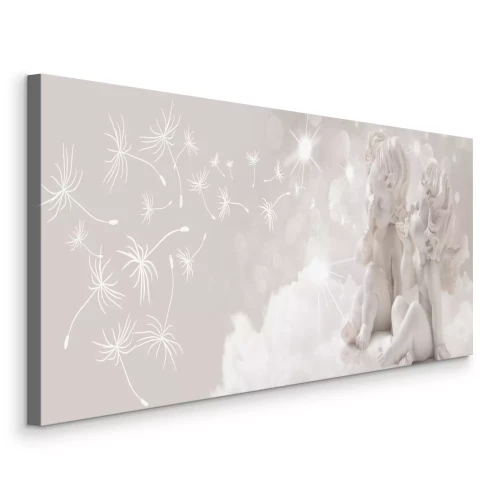 Canvas Twee engelen met paardenbloemen