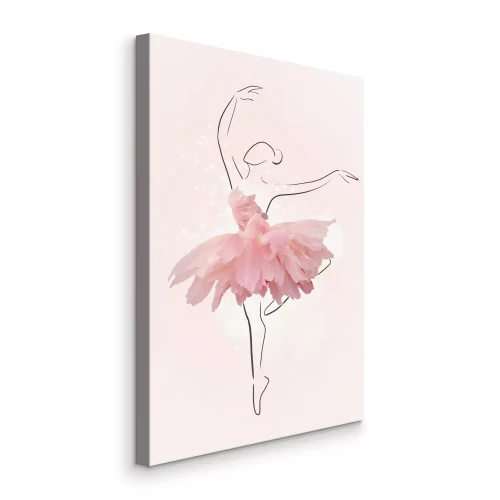 Canvas Ballerina in een roze bloemenjurk in een lineaire stijl