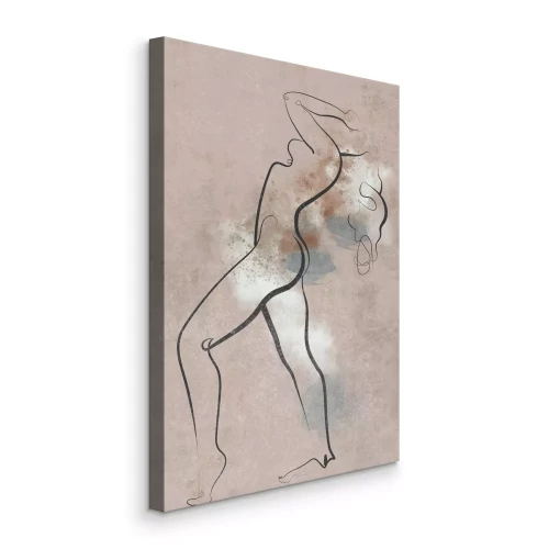Canvas Lineair silhouet van een vrouw op een beige achtergrond