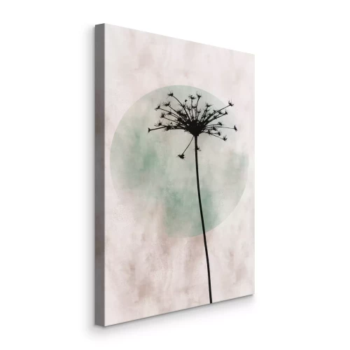 Canvas Silhouet van een paardenbloem met een groene cirkel op de achtergrond