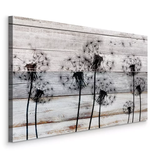 Canvas Zwart paardenbloemmotief op hout