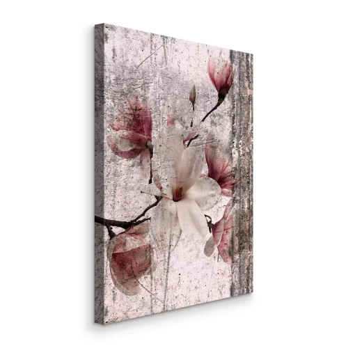 Canvas Magnoliabloemen in een wit en roze vintage arrangement