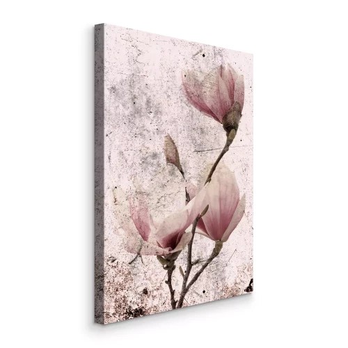 Canvas Magnolia&#39;s in roze tinten op een beige achtergrond