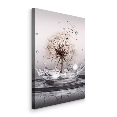 Canvas Paardenbloem op water met spatten en reflecties