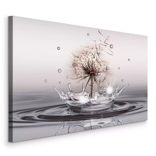 Canvas Paardenbloem boven een waterstraal in lichtjes