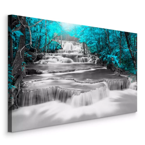 Canvas Waterval in het bos in abstracte kleuren