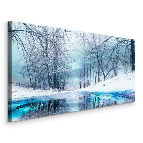 Canvas De rivier en het besneeuwde park