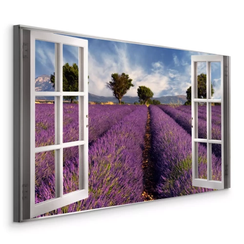 Canvas Uitzicht vanuit het raam op paarse lavendel