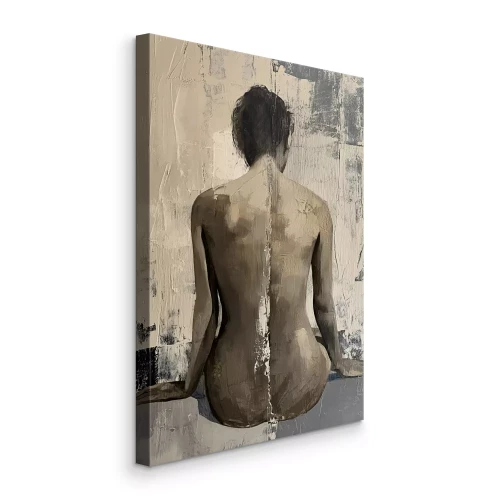 Canvas Een ingetogen naaktportret van een zittende vrouw, met het gezicht naar achteren.
