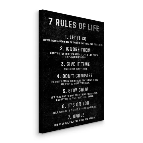Canvas Levensregels in het Engels op een zwarte achtergrond