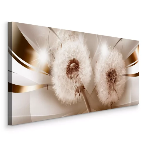 Canvas Paardenbloemen op een lichtgevende bruine en crèmekleurige achtergrond