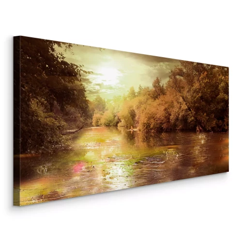 Canvas Rivierpanorama bij zonsondergang