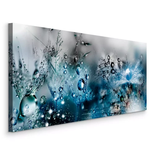 Canvas Blauwe druppels op delicate paardenbloemen