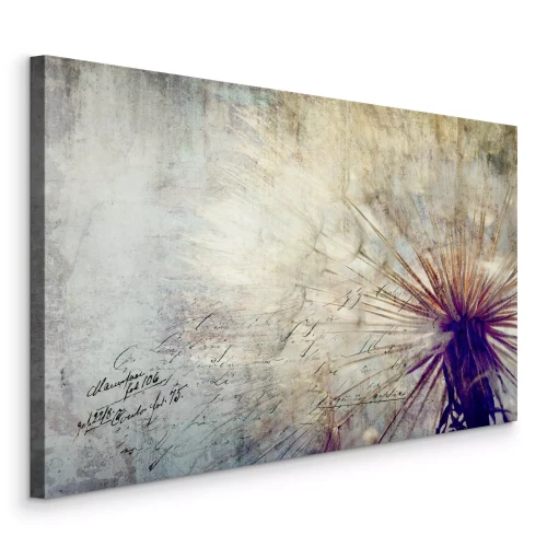 Canvas Beige paardenbloem met verouderd effect en tekst