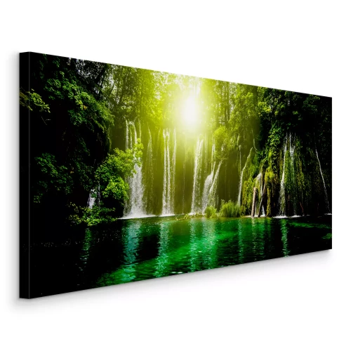 Canvas Waterval met zon en smaragdgroen water