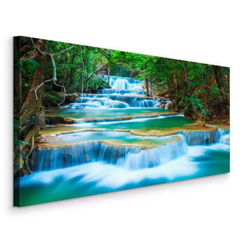 Canvas Turquoise waterval en groene natuur