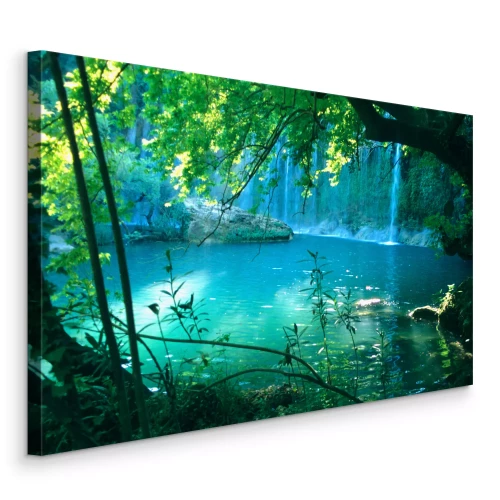 Canvas Een turquoise paradijswaterval in een rustige omgeving