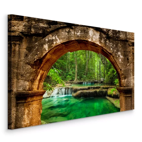 Canvas Een waterval met smaragdgroen water achter de boog