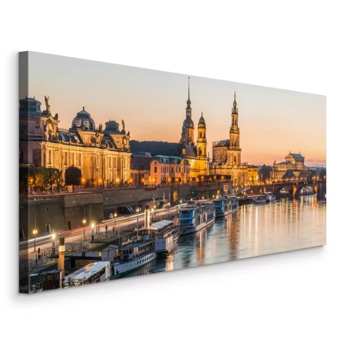 Canvas Panorama van de rivier en Dresden