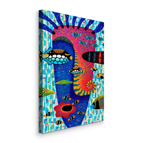 Canvas Kleurrijke abstractie met vissen en koraalrif