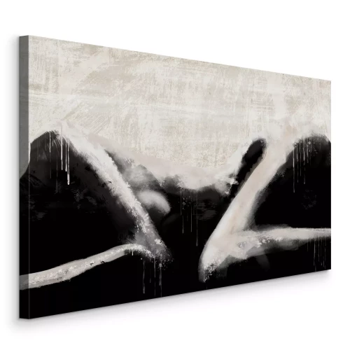 Canvas Abstract vrouwelijk naakt in tinten beige en zwart