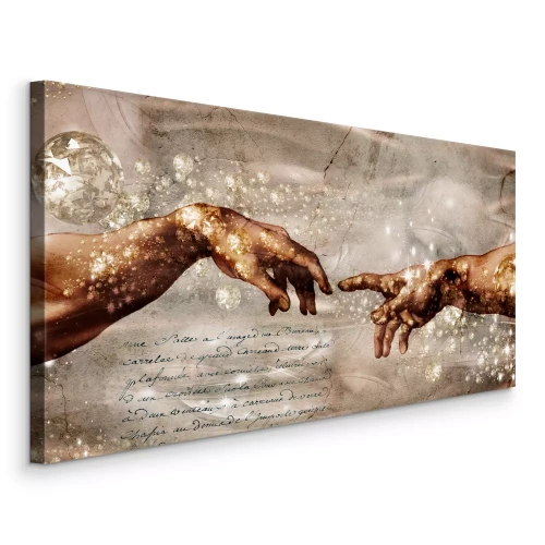 Canvas Fonkelende handen geïnspireerd door de schepping van Adam