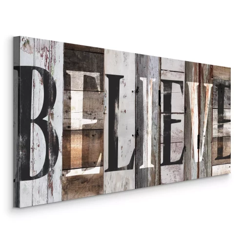 Canvas Het opschrift &quot;geloven&quot; op de achtergrond van de planken