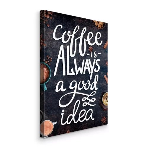 Canvas Decoratieve koffie-inscriptie op een culinaire achtergrond