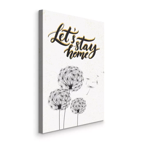 Canvas Cartoon paardenbloemen met de tekst &#39;Blijf thuis&#39;