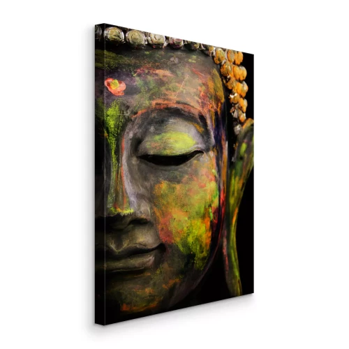 Canvas Halfprofiel van Boeddha in groene en gele kleuren