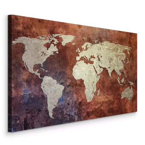 Canvas Vintage wereldkaart met een versleten papiereffect
