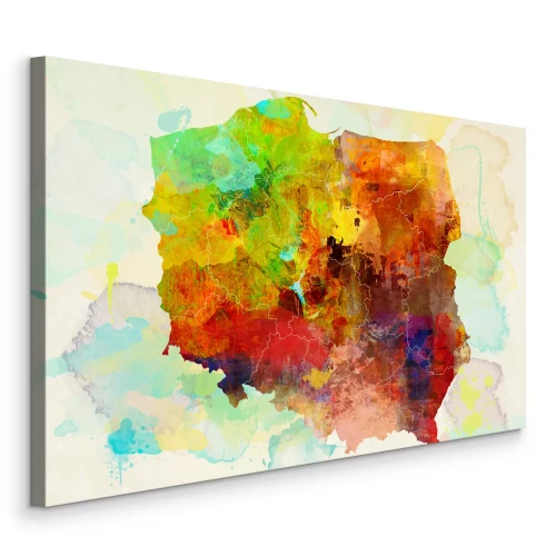 Canvas Een artistieke kaart van Polen met de grenzen van de woiwodschappen aangegeven.
