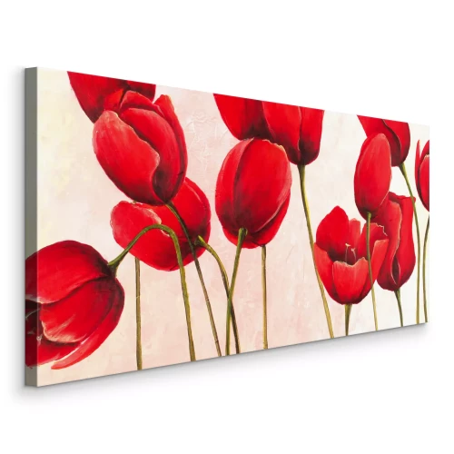 Canvas Een close-up schilderij van rode tulpen