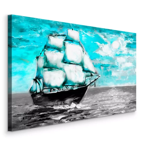 Canvas Een schilderachtige zeilboot op zee onder een turquoise hemel