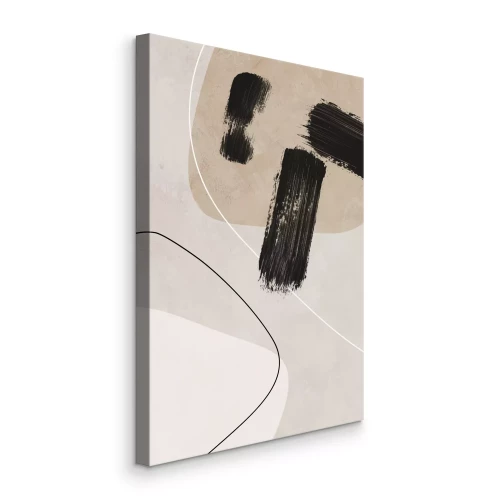 Canvas Dunne lijnen en penseelstreken op een beige achtergrond