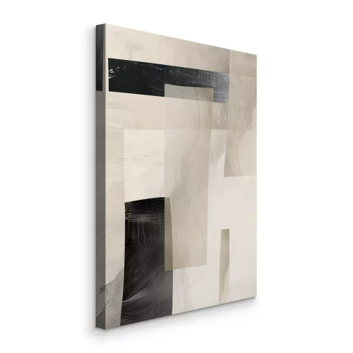 Canvas Zwarte en beige abstracte strepen