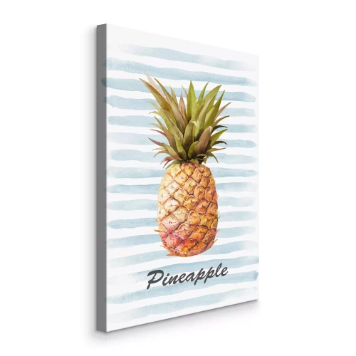 Canvas Ananas op een blauw gestreepte achtergrond