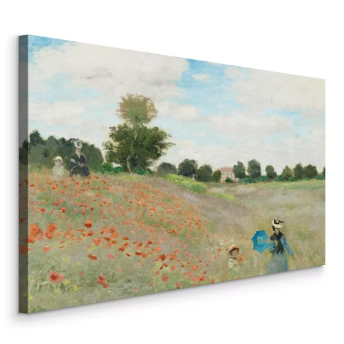 Canvas Een schilderachtig tafereel van mensen tussen rode klaprozen