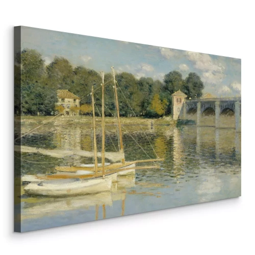 Canvas Pittoreske bootjes op de rivier met uitzicht op de historische brug