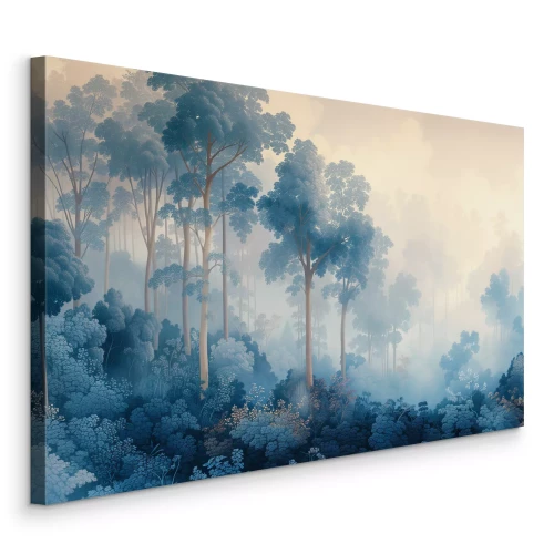 Canvas Blauw bos in geïllustreerde stijl